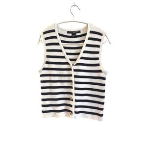 French Connection Womens Striped Knit Sweater Vest Navy White Gold Buttons Small